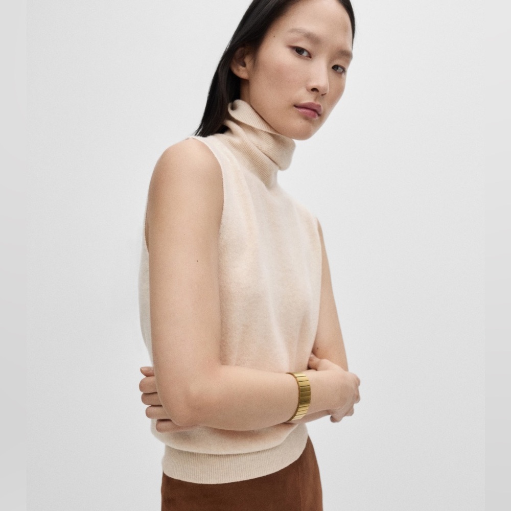 Mango Soft Beige Sleeveless Turtleneck Sweater